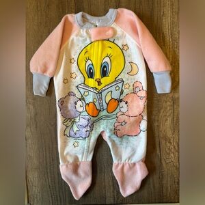 Vintage 90s Baby Looney Tunes Tweety Bird Pajamas Sleeper Footie Teddy RARE HTF